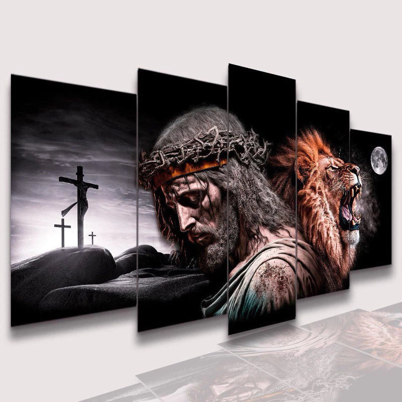Conjunto Quadro Decorativo Mosaico Leão de Juda Cristão o Kit Parede Sala e Quarto PVC Decoração