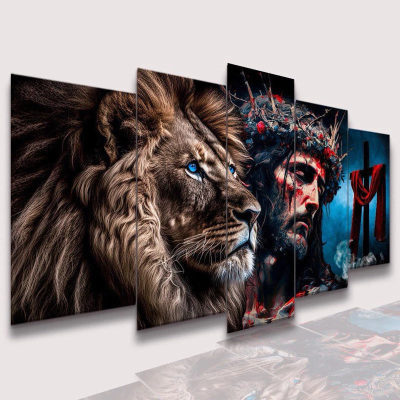 Conjunto Quadro Decorativo Mosaico Leão de Juda Cristão o Kit Parede Sala e Quarto PVC Decoração