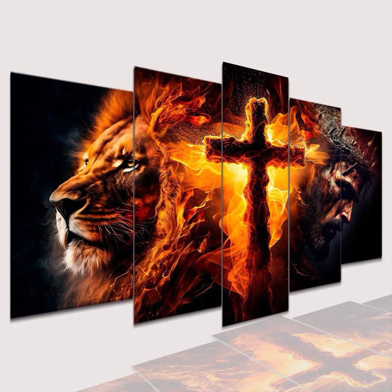 Conjunto Quadro Decorativo Mosaico Leão de Juda Cristão o Kit Parede Sala e Quarto PVC Decoração