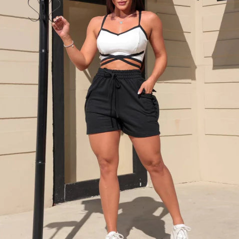short feminino cargo moletinho com bolso