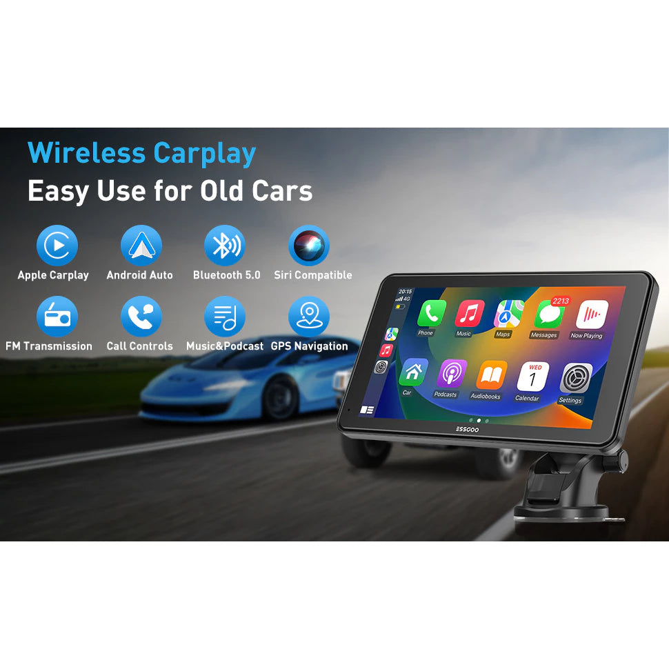 Player de Vídeo para Carro Sem Fio com Tela Touchscreen Portátil de 10,26 para Apple CarPlay e Android Auto