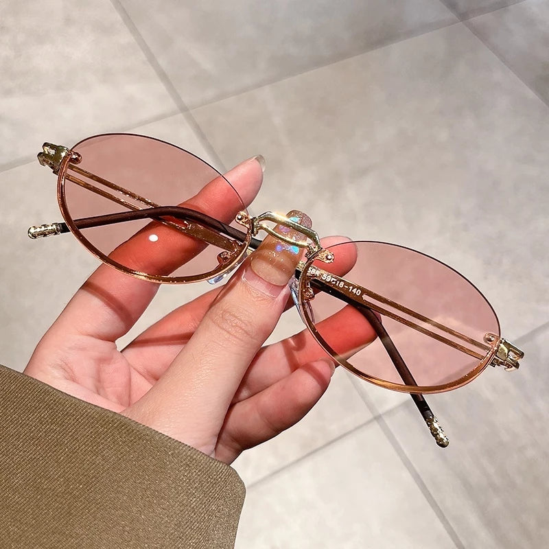 Moda Pequena Moldura Oval Óculos De Sol Para Mulheres Tons Estéticos Retro Coreanos