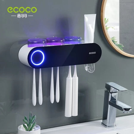 Esterilizador de escova de dentes inteligente sem plugueSuporte de escova de dentes de esterilização UV montado na parede