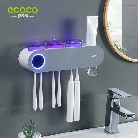 Esterilizador de escova de dentes inteligente sem plugueSuporte de escova de dentes de esterilização UV montado na parede