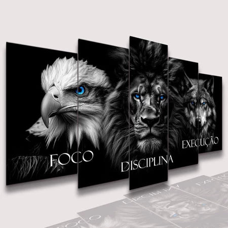 Conjunto Quadro Decorativo Mosaico Leão de Juda Cristão o Kit Parede Sala e Quarto PVC Decoração