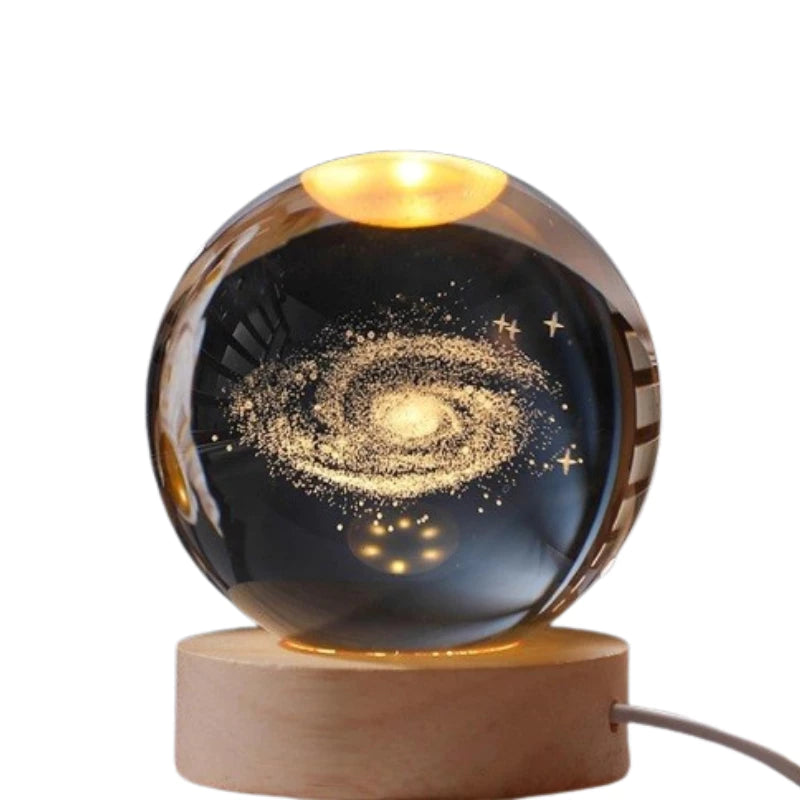 Luminária Bola de Cristal Led para Mesa Globo Vidro 3d Base Madeira