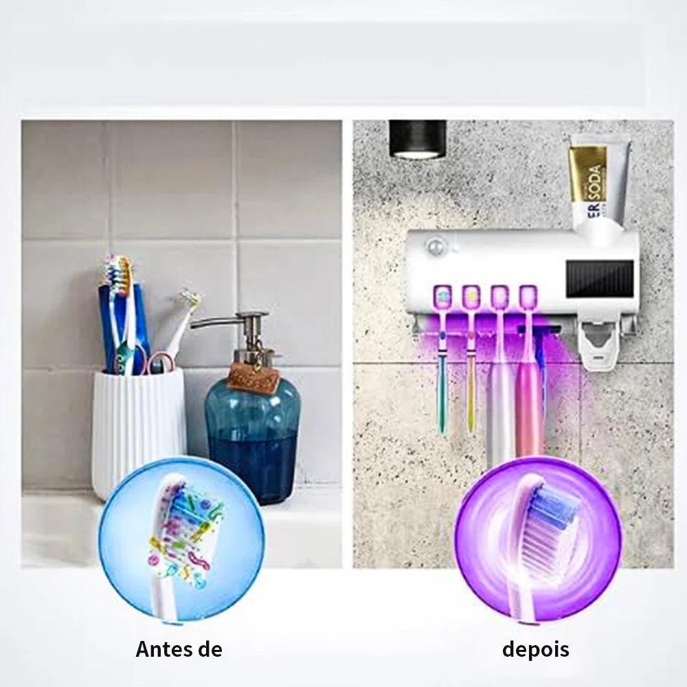 Aplicador Pasta de Dente Suporte Dispenser Porta Escovas Com Esterilizador UV Automático Cabo USB