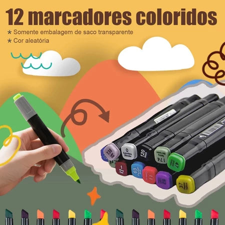 Cores Caneta Marcadora canetinhas coloridas Kit Com Ponta Dupla