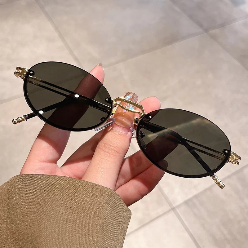 Moda Pequena Moldura Oval Óculos De Sol Para Mulheres Tons Estéticos Retro Coreanos