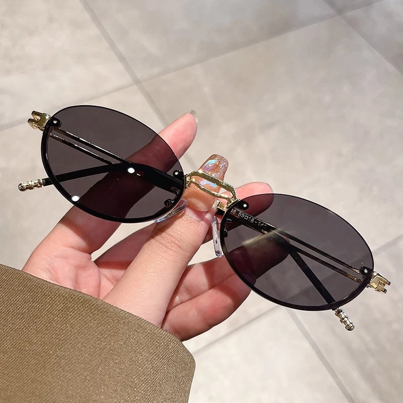Moda Pequena Moldura Oval Óculos De Sol Para Mulheres Tons Estéticos Retro Coreanos