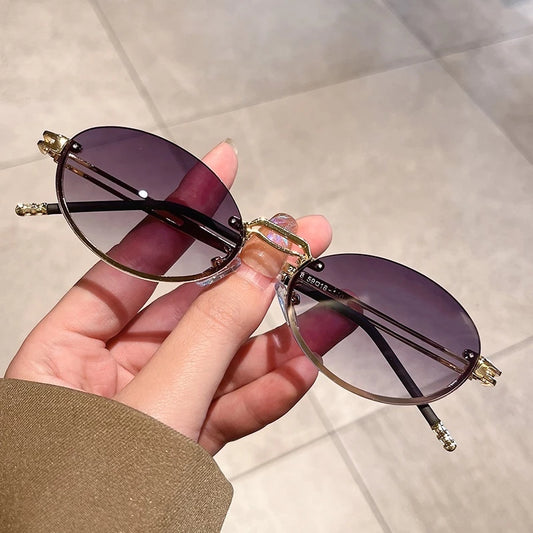 Moda Pequena Moldura Oval Óculos De Sol Para Mulheres Tons Estéticos Retro Coreanos