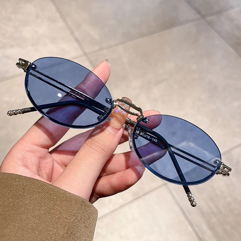Moda Pequena Moldura Oval Óculos De Sol Para Mulheres Tons Estéticos Retro Coreanos