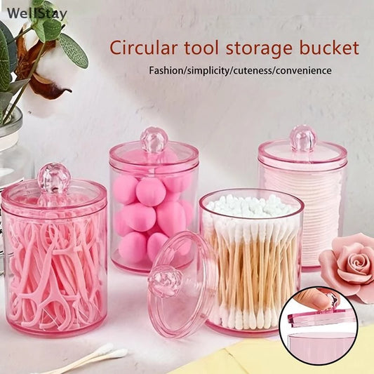 Caixa De Armazenamento De Cotonete De Algodão Transparente Rosa Organizador De Maquiagem Acrílico Cosméticos etc..