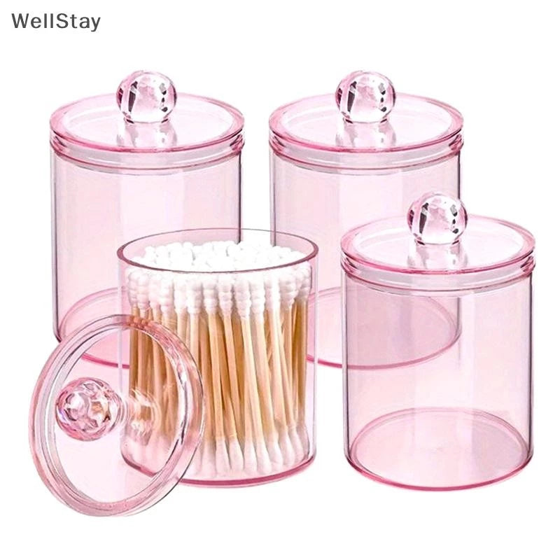 Caixa De Armazenamento De Cotonete De Algodão Transparente Rosa Organizador De Maquiagem Acrílico Cosméticos etc..
