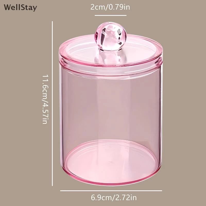 Caixa De Armazenamento De Cotonete De Algodão Transparente Rosa Organizador De Maquiagem Acrílico Cosméticos etc..