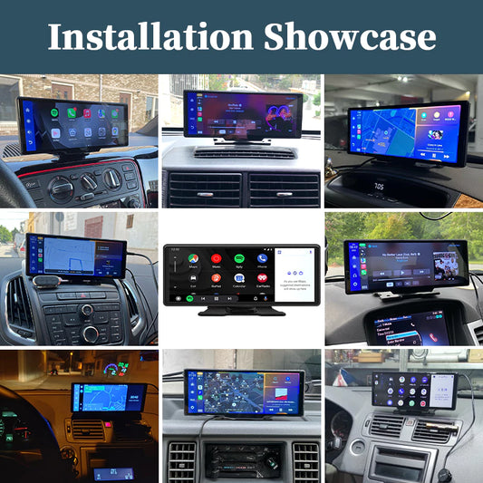Player de Vídeo para Carro Sem Fio com Tela Touchscreen Portátil de 10,26 para Apple CarPlay e Android Auto
